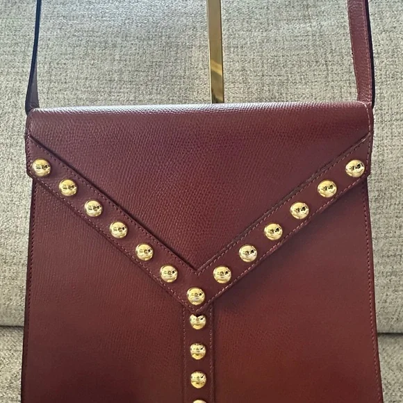 Authentic Yves Saint Laurent Studded Brown Shoulder Bag excellent like new YSL - Picture 1 of 14